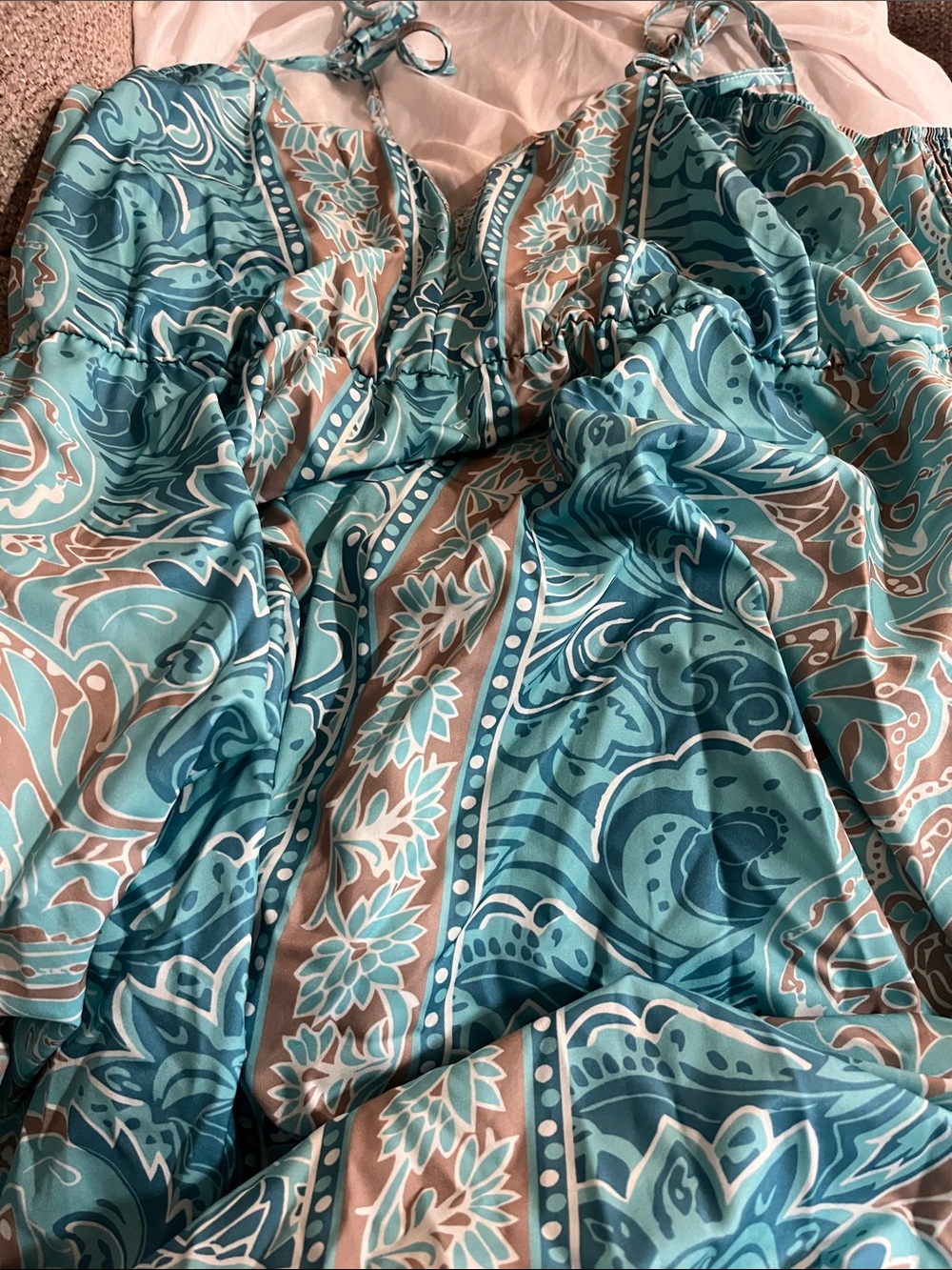Women's Blue Floral Print Halter Dress